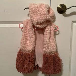 Little Lass gold zippered fur vest hoodie pink with sequins